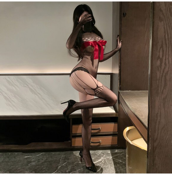 FEE ET MOI - Surprise Gift Sheer Bodystocking (Black - Red)